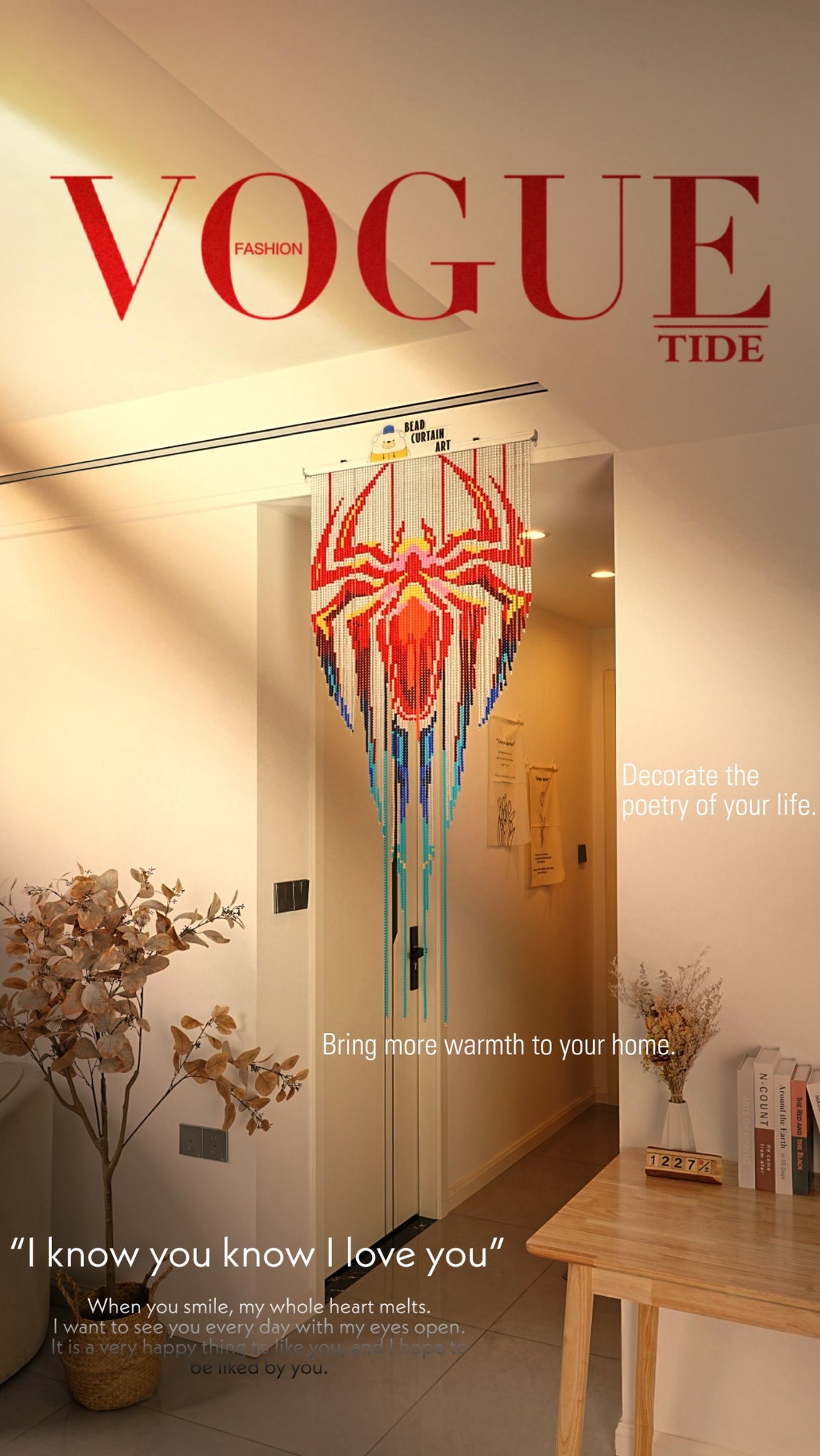 Red and blue spider bead curtain-decorative painting